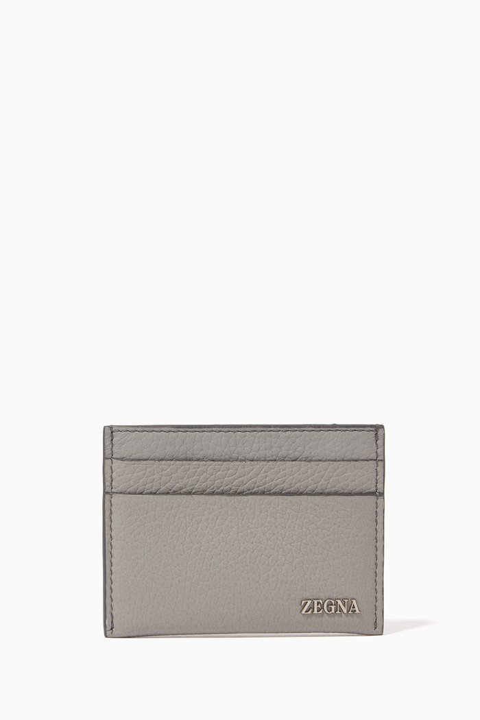 

Logo Cardholder in Textured Deerskin Leather, Grey