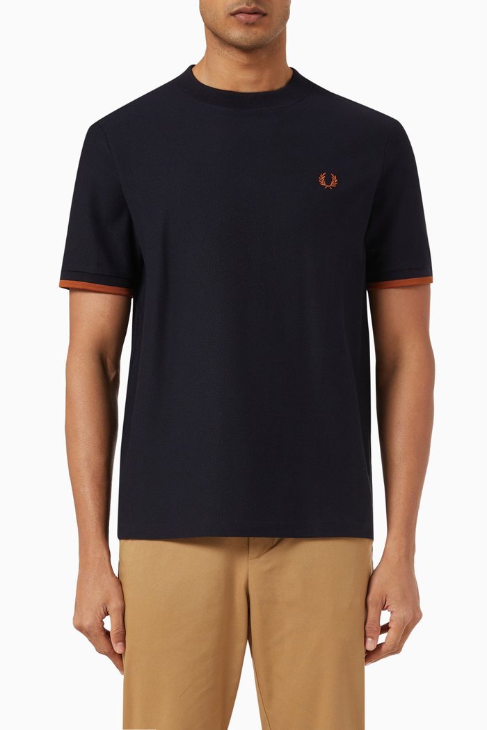 

Tipped Cuff T-shirt in Cotton Piqué, Blue