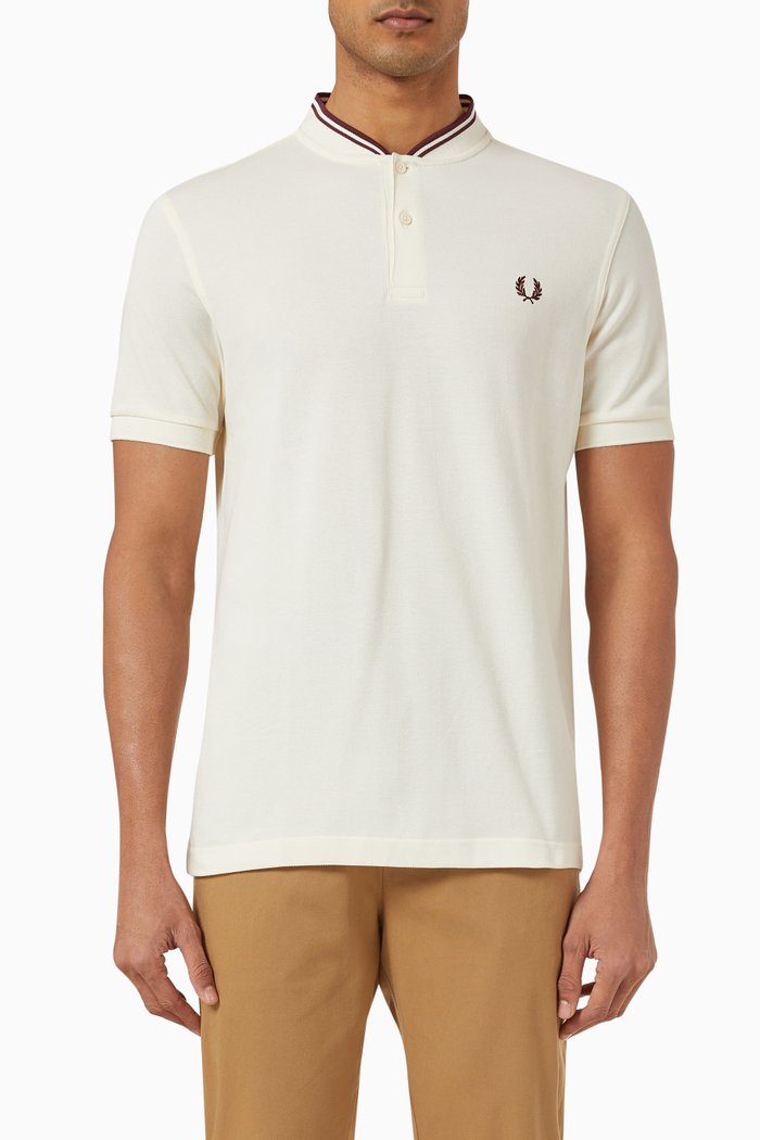 

Bomber Collar Polo Shirt in Cotton Piqué, White