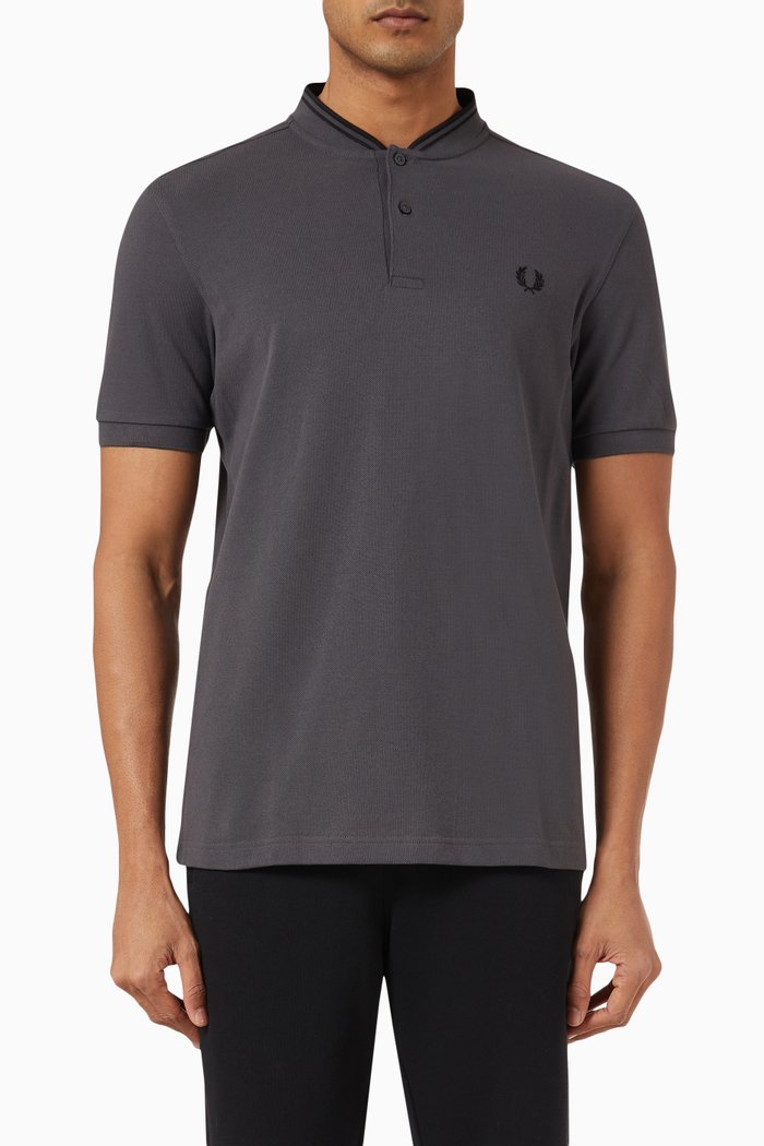 

Bomber Collar Polo Shirt in Cotton Piqué, Grey