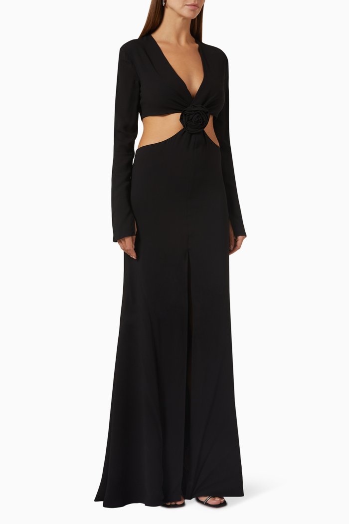 Abito Rose Maxi Dress in Viscose, Black