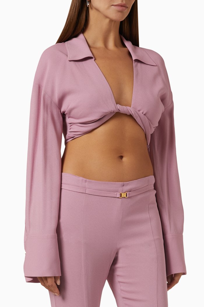 

Flared Sleeve Blouse in Viscose Blend, Purple
