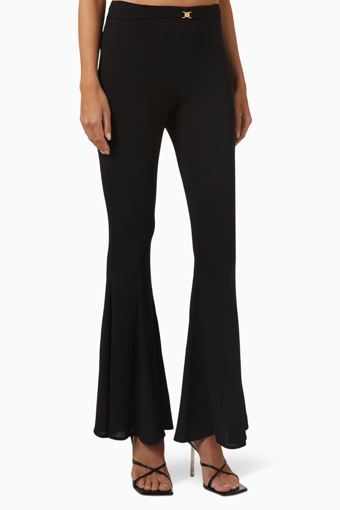 Zampa Bell Bottom Pants in Viscose, Black