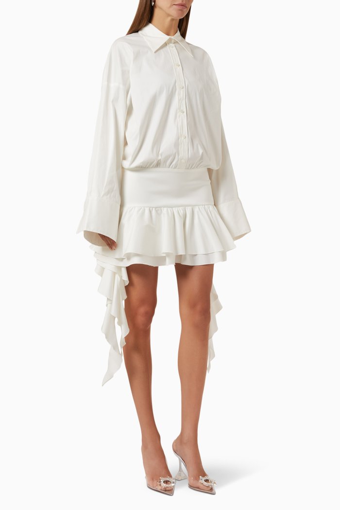 

Ruffled Mini Dress in Cotton, White