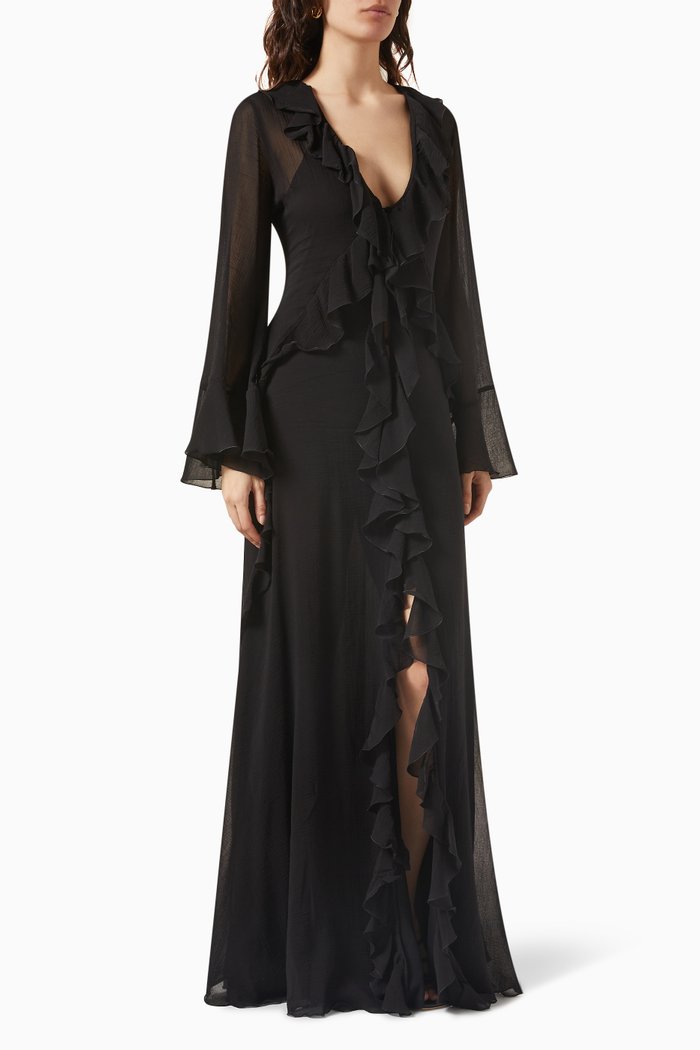

Ruffle Maxi Dress in Chiffon, Black