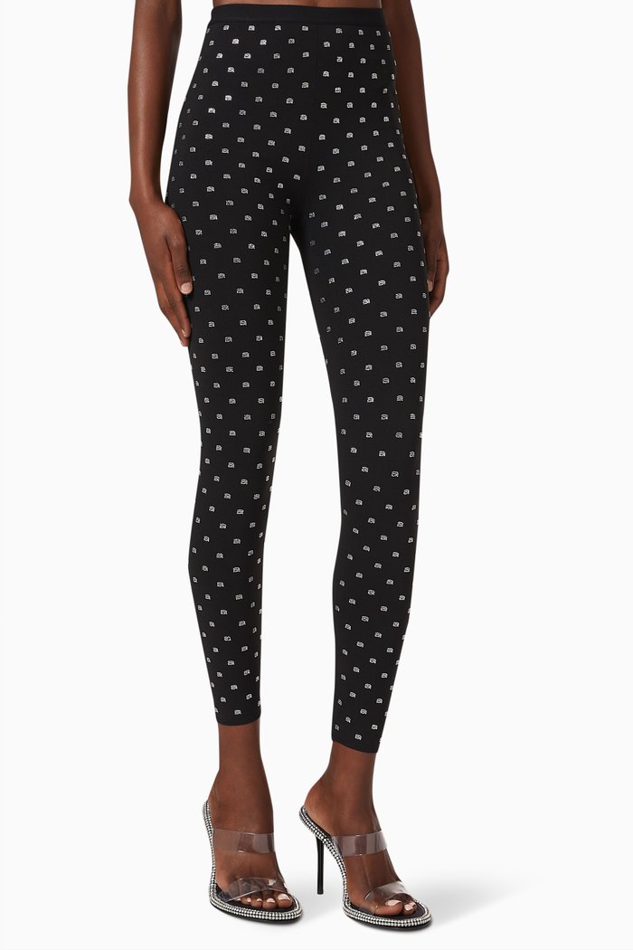 

Crystal-embellished Logo Leggings in Stretch-nylon, Black