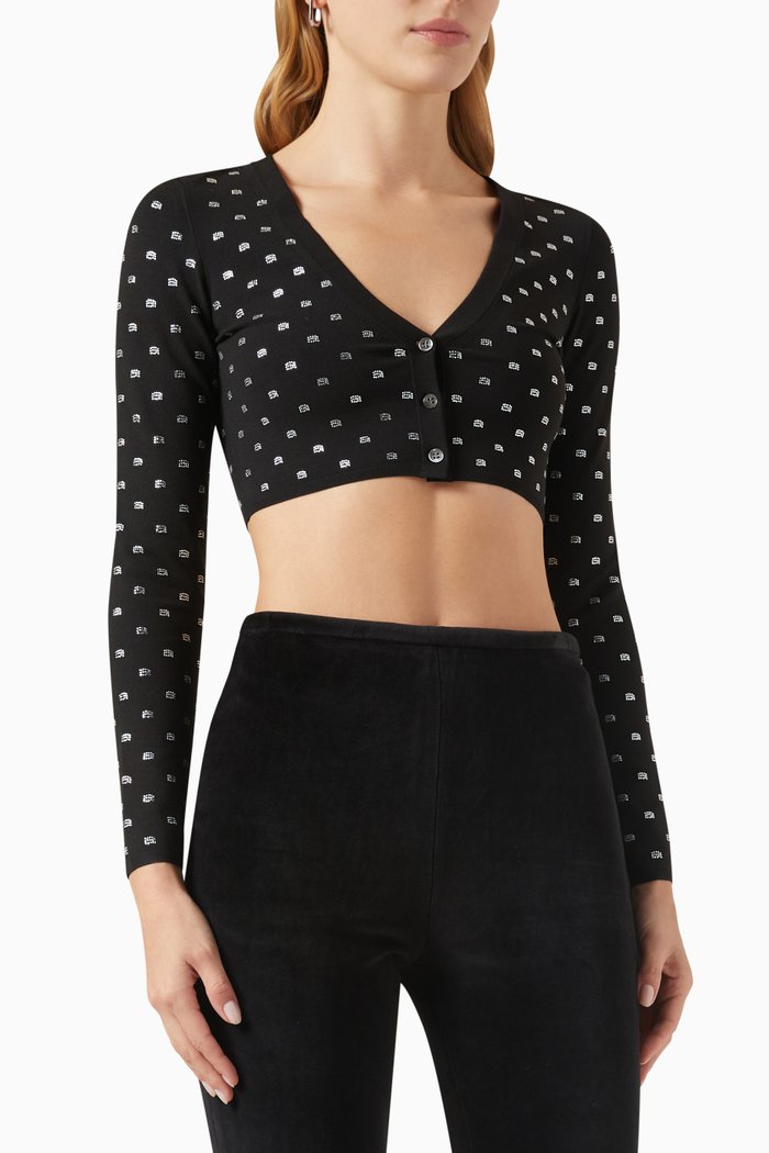 

Crystal Cropped Cardigan in Nylon, Black