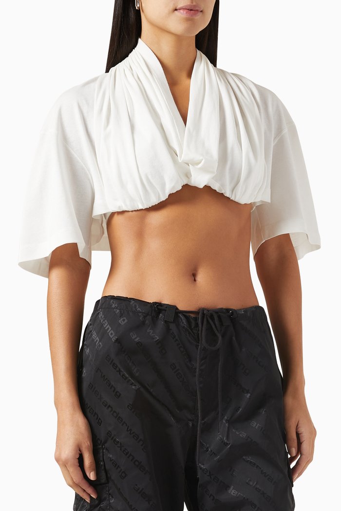 

Cowl-neck Crop Top in Cotton-jersey, White