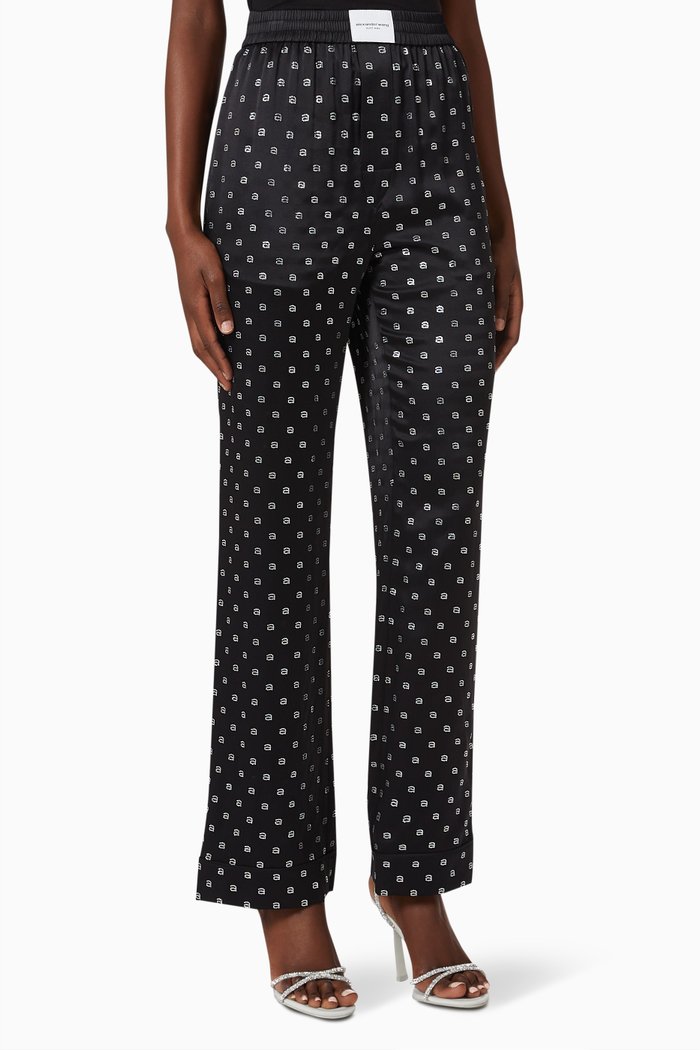 

Crystal-embellished Logo Pyjama Pants in Silk Charmeuse, Black