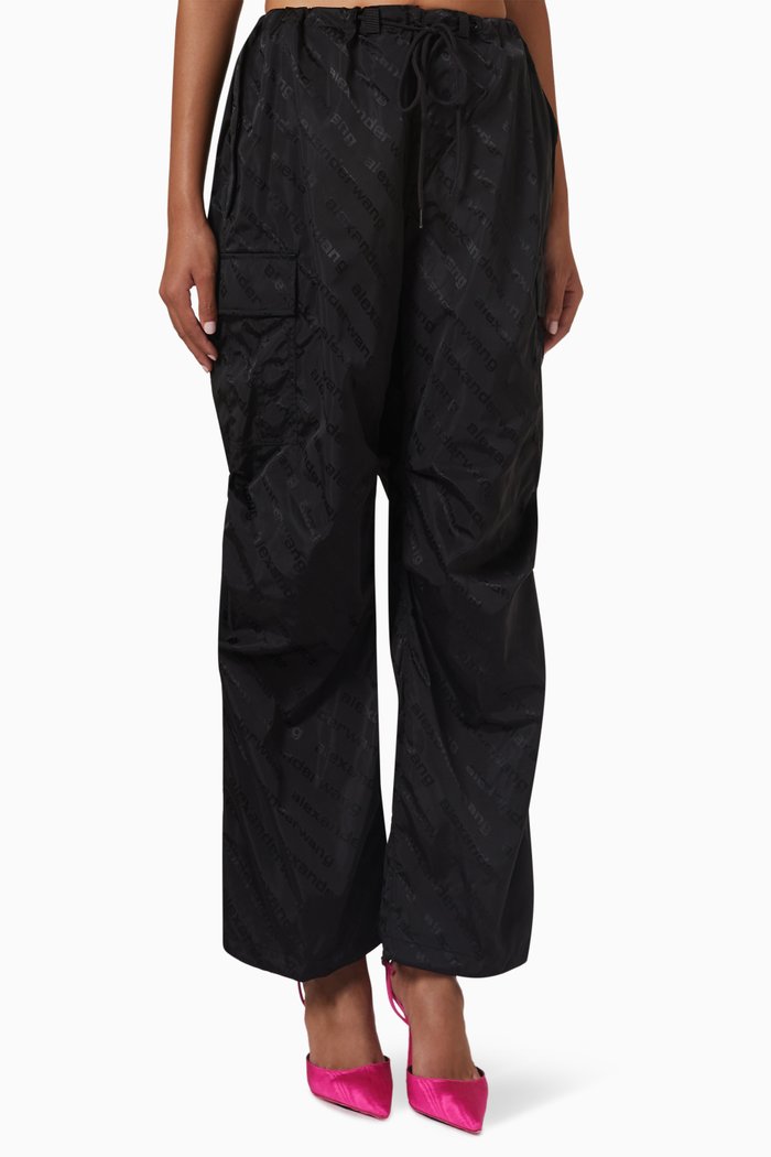 

Cargo Track Pants in Jacquard Nylon, Black