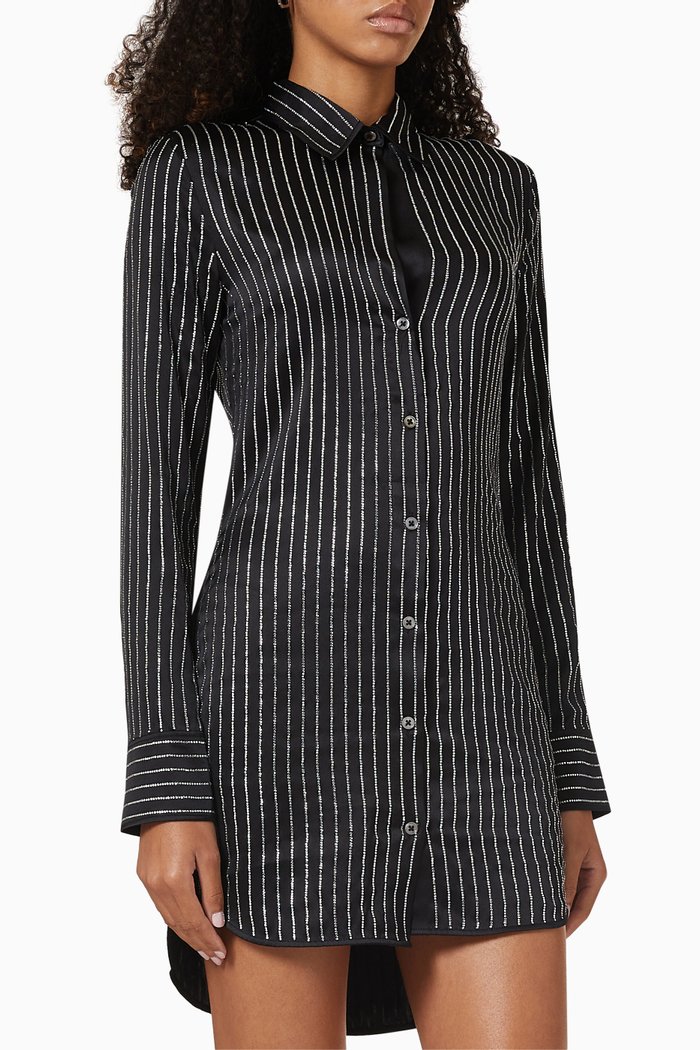 

Stripe Crystal Mini Dress in Silk, Black