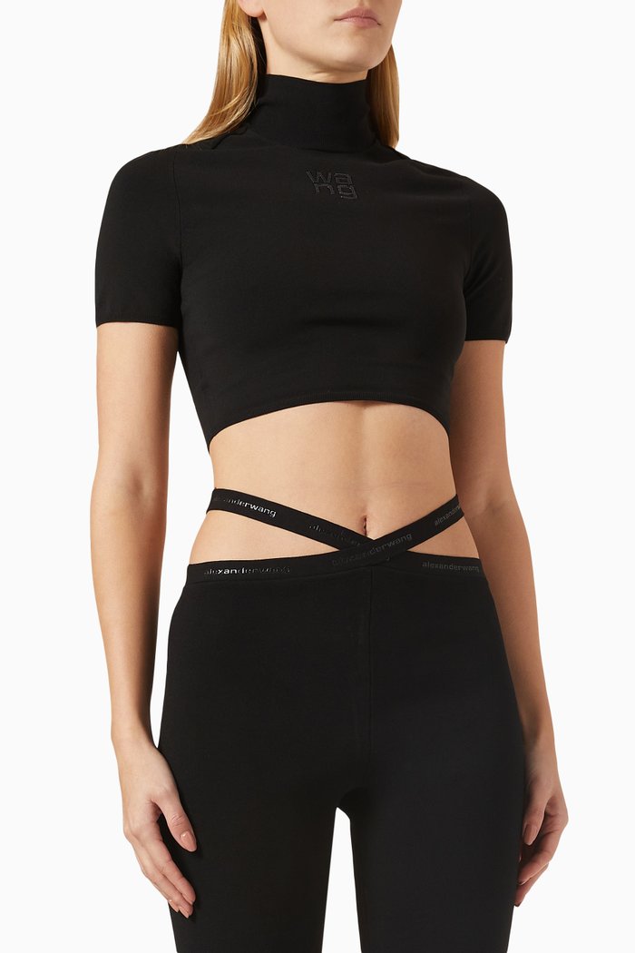 

Turtleneck Crop Top in Knit, Black