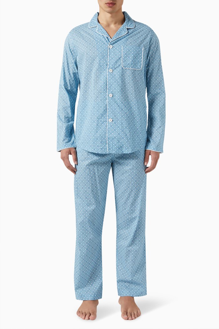 Ledbury 56 Modern Pyjama Set in Cotton Batiste, Blue