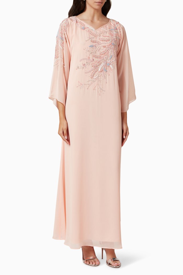 

Embroidered Kaftan in Crepe, Orange