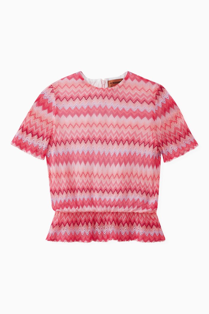

Zigzag Print Top in Cotton Knit, Pink