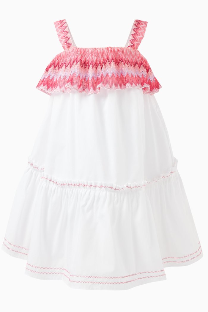 

Zig Zag Woven Dress in Cotton & Viscose Knit, White