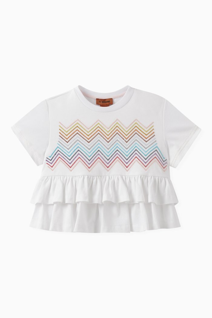 

Frilled Zigzag T-shirt in Cotton, White