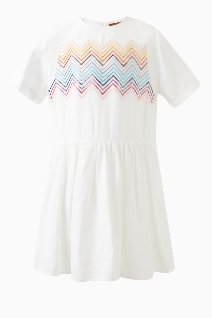 

Zig Zag Woven Dress in Cotton, White