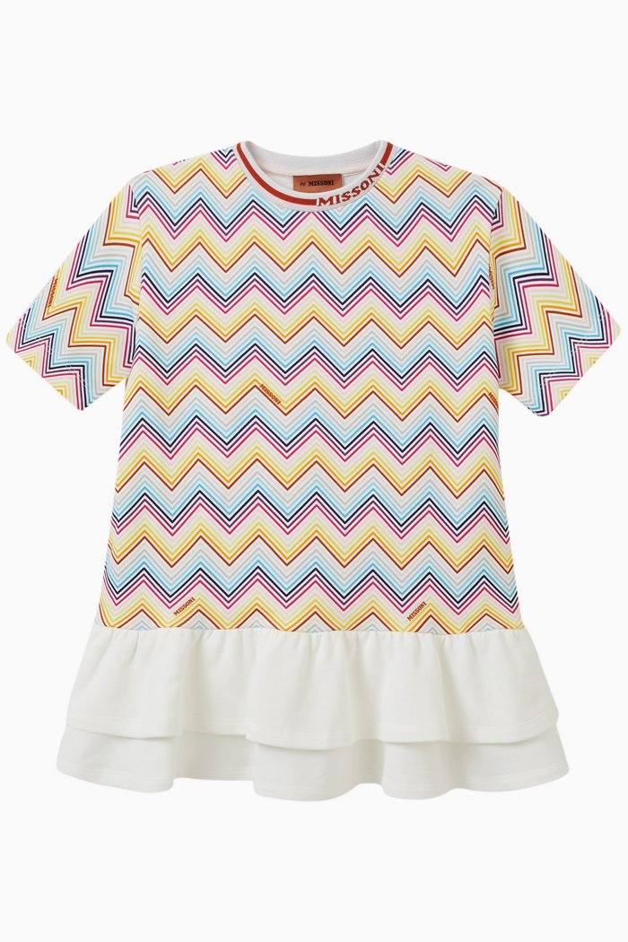 

Zigzag Print Dress in Cotton Jersey, White