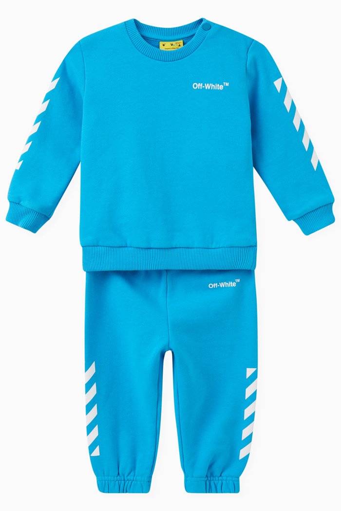 Helvetica Diagonal Print Tracksuit in Cotton, Blue