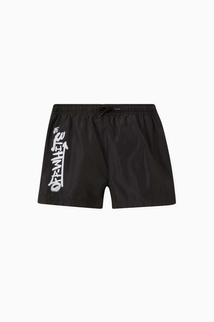 

Graffiti Logo Print Swim Shorts in Nylon, Black
