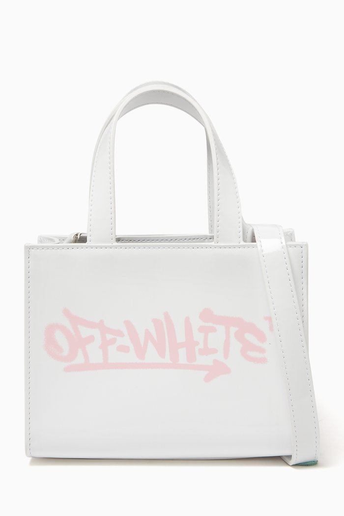 

Graffiti Logo Tote Bag in Leather, White
