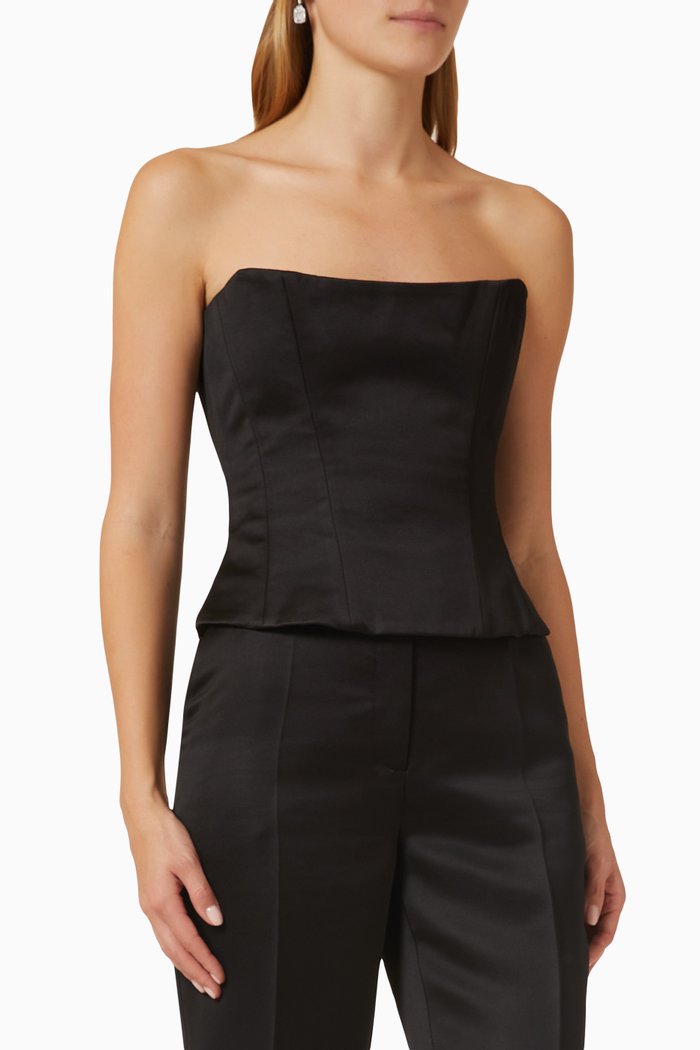 

Strapless Corset Top in Satin, Black