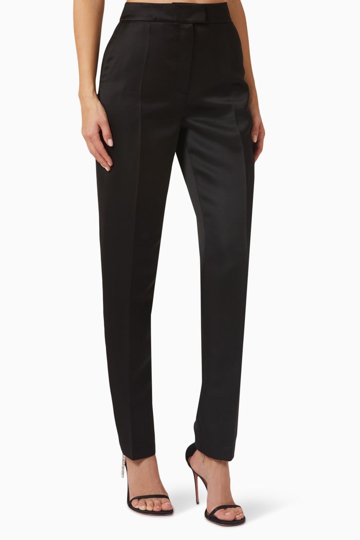 

Mid-rise Cigarette Pants in Satin, Black