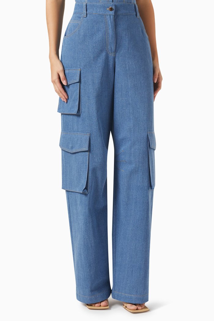 

Cargo Low-rise Pants in Denim, Blue