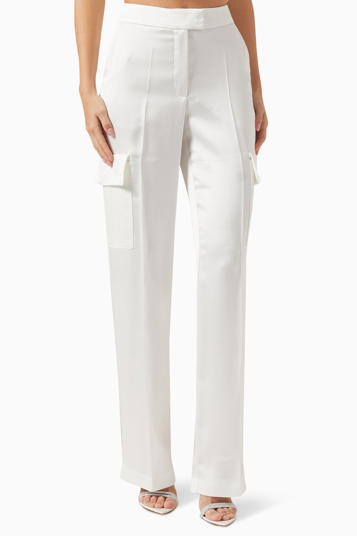 

Mid-rise Cigarette Pants in Satin, White