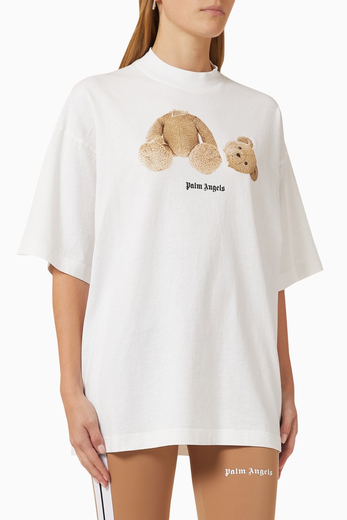 Bear Logo Oversized T-shirt in Cotton Jersey, White