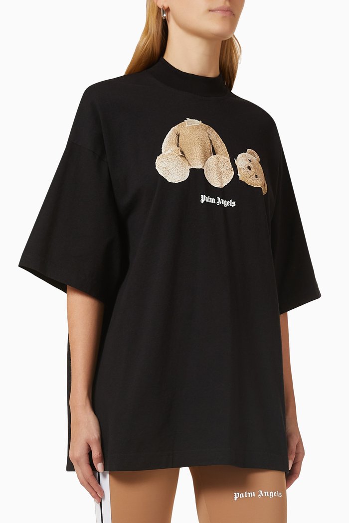 

Bear Logo Oversized T-shirt in Cotton Jersey, Black