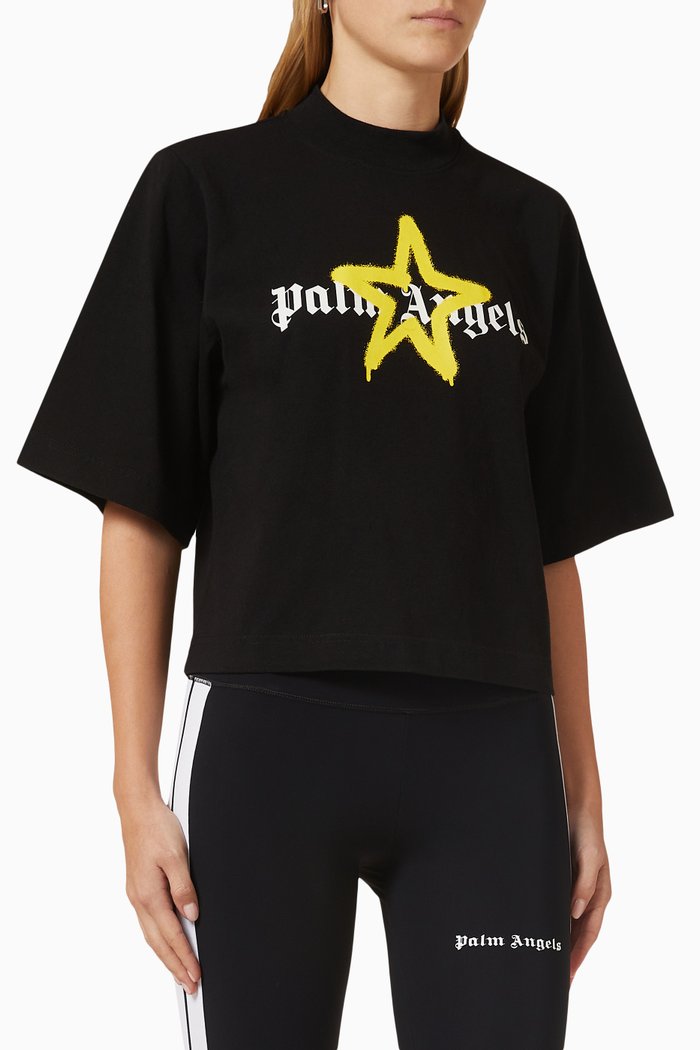 

Star Sprayed Logo Cropped T-shirt in Cotton Jersey, Black