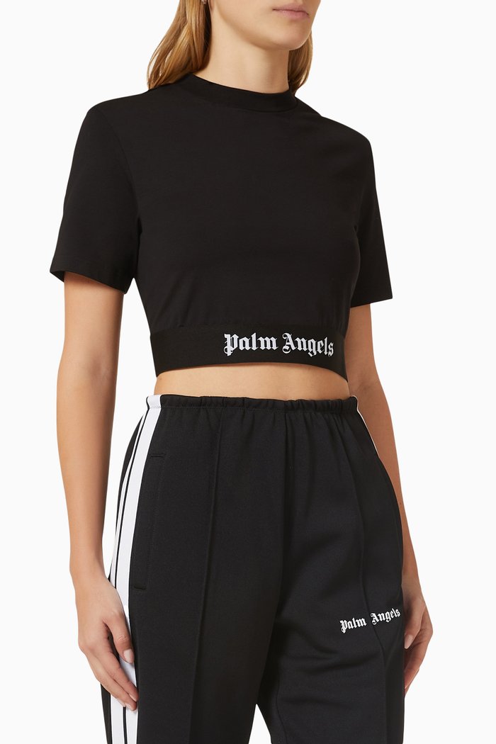 

Logo Tape Cropped T-shirt in Cotton Jersey, Black