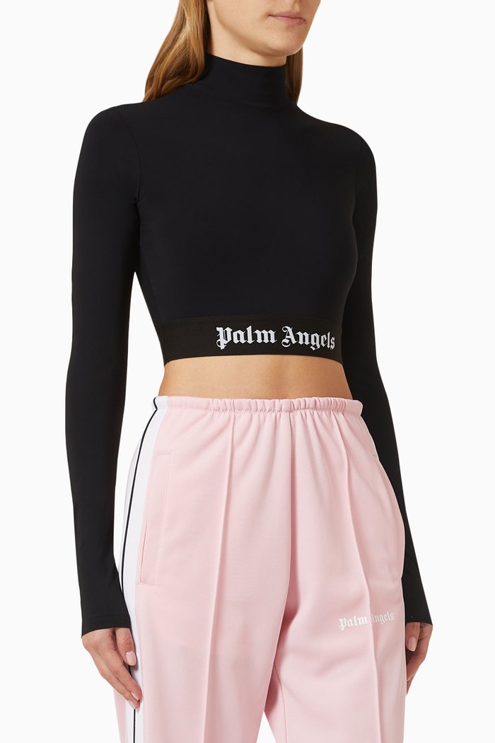 

Logo Tape Cropped T-shirt in Cotton Jersey, Black