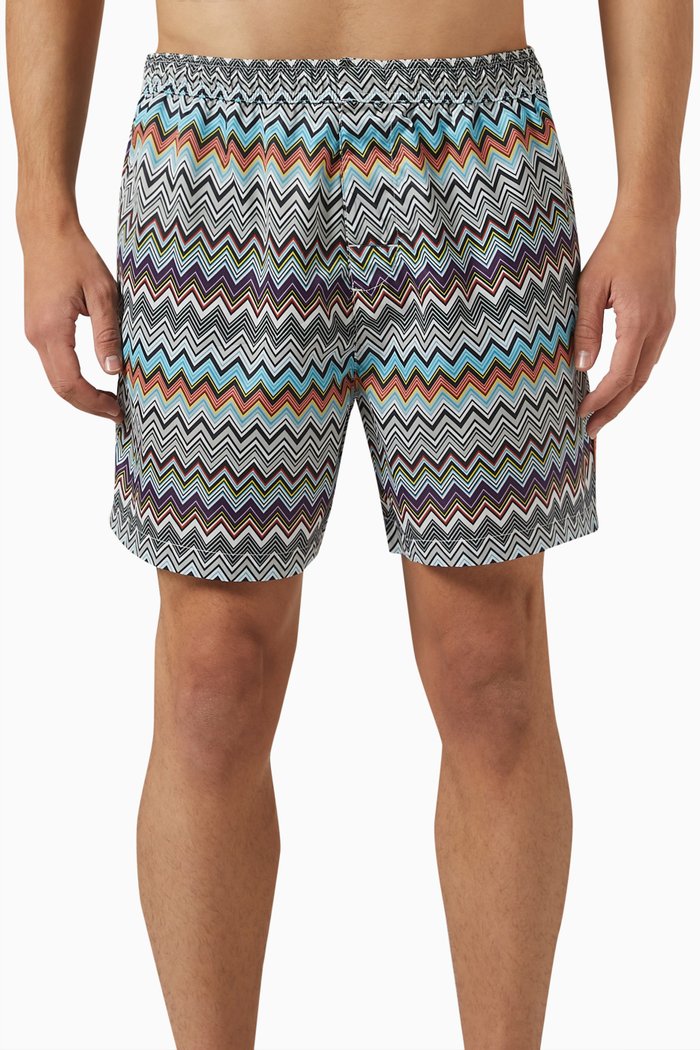 

Zig Zag Swim Shorts in Techno Fabric, Multicolour