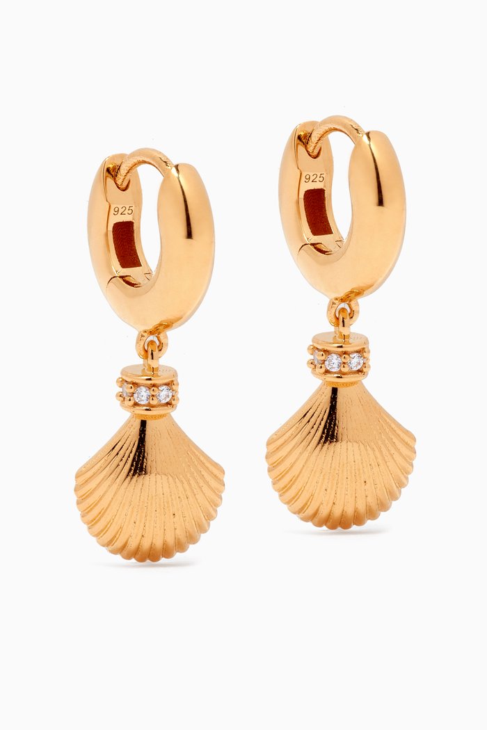Salted Cowrie Shell Earrings in 18kt Gold Vermeil, Yellow