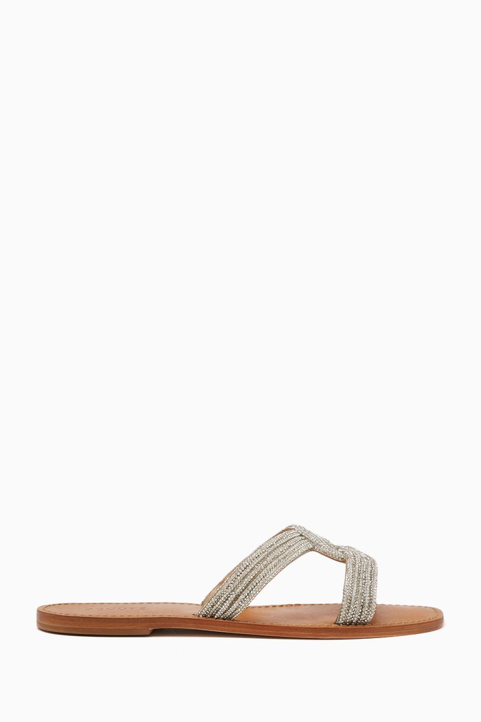 

Double-strap Flat Slides in Nappa Leather, Silver