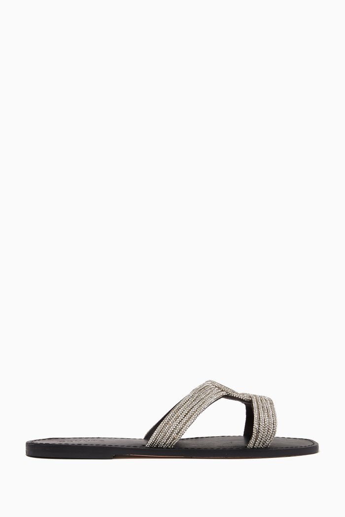 

Double-strap Flat Slides in Nappa Leather, Black