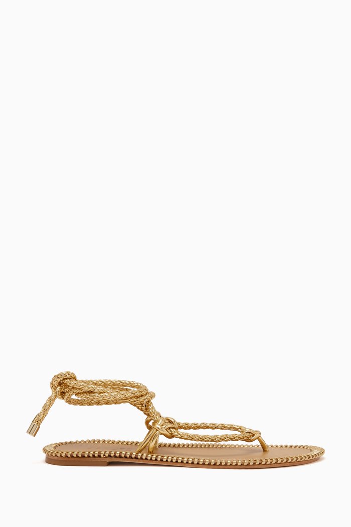 

Thong Sandals in Metallic Leather, Gold