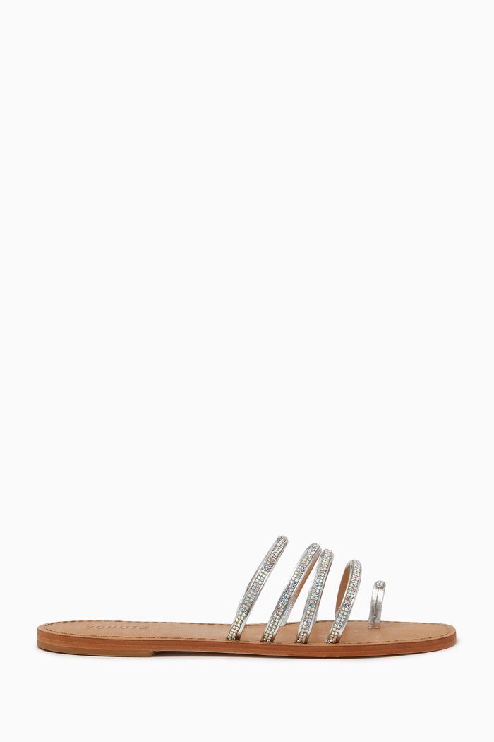

Multi-strap Flat Slides in Nappa Leather, Silver
