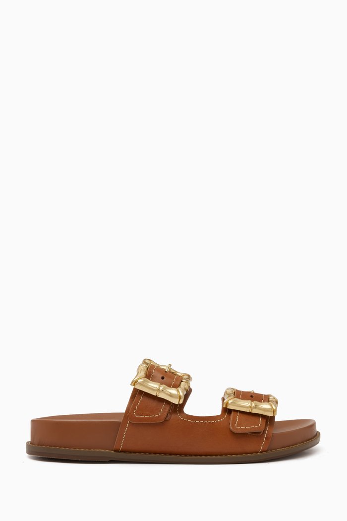 

Double-strap Flat Sandals in Leather, Brown