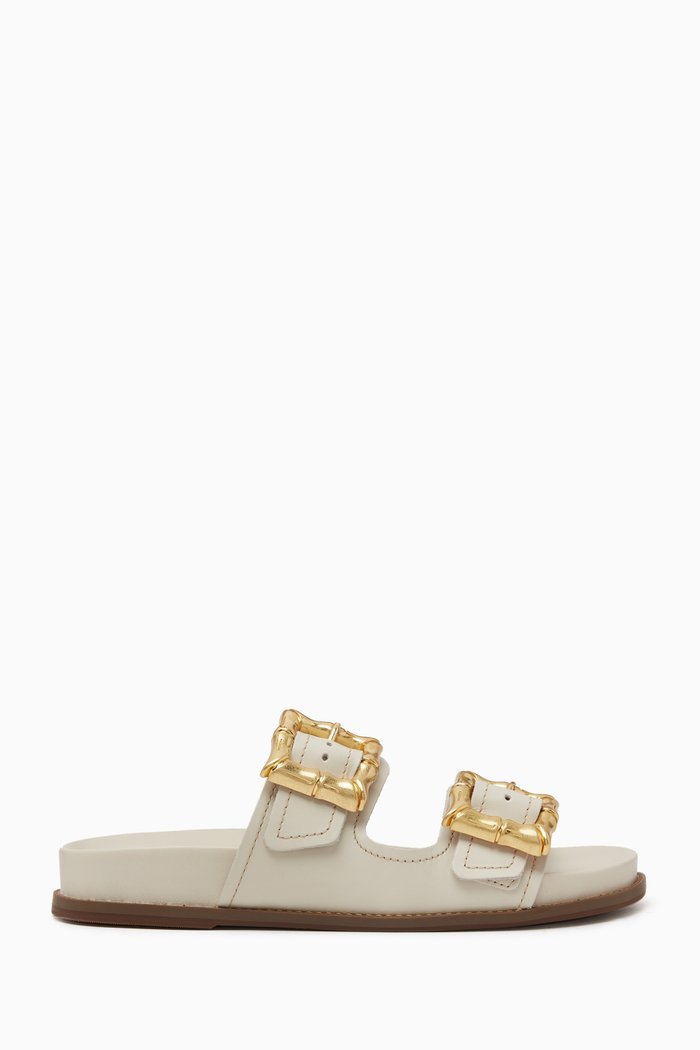 

Double-strap Flat Slides in Nappa Leather, White