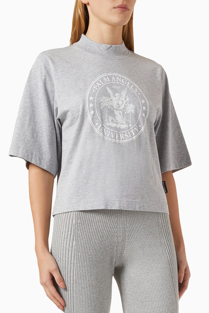 

College Logo-print Crop T-shirt in Jersey, Grey