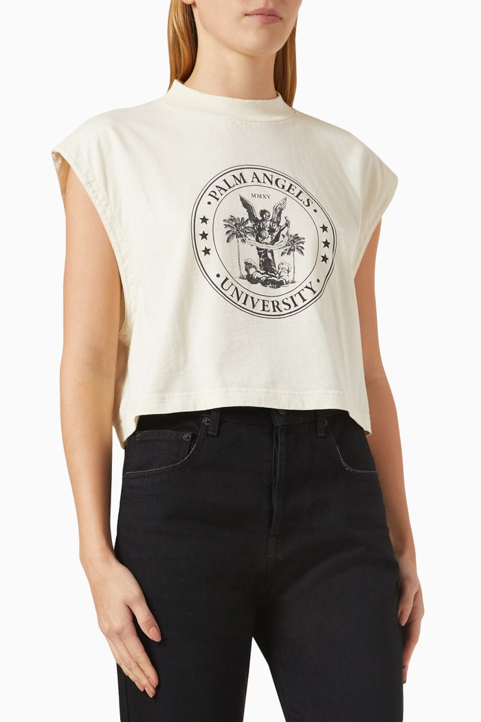 

College Logo-print Muscle T-shirt in Jersey, Yellow