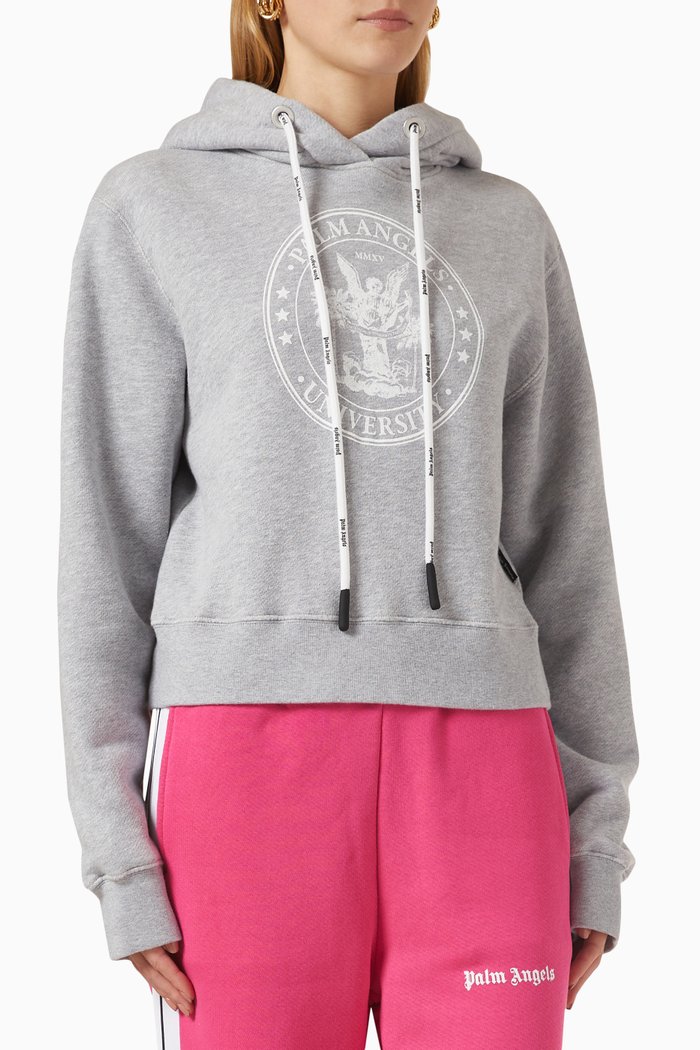 

College Logo-print Hoodie in Cotton-fleece, Grey
