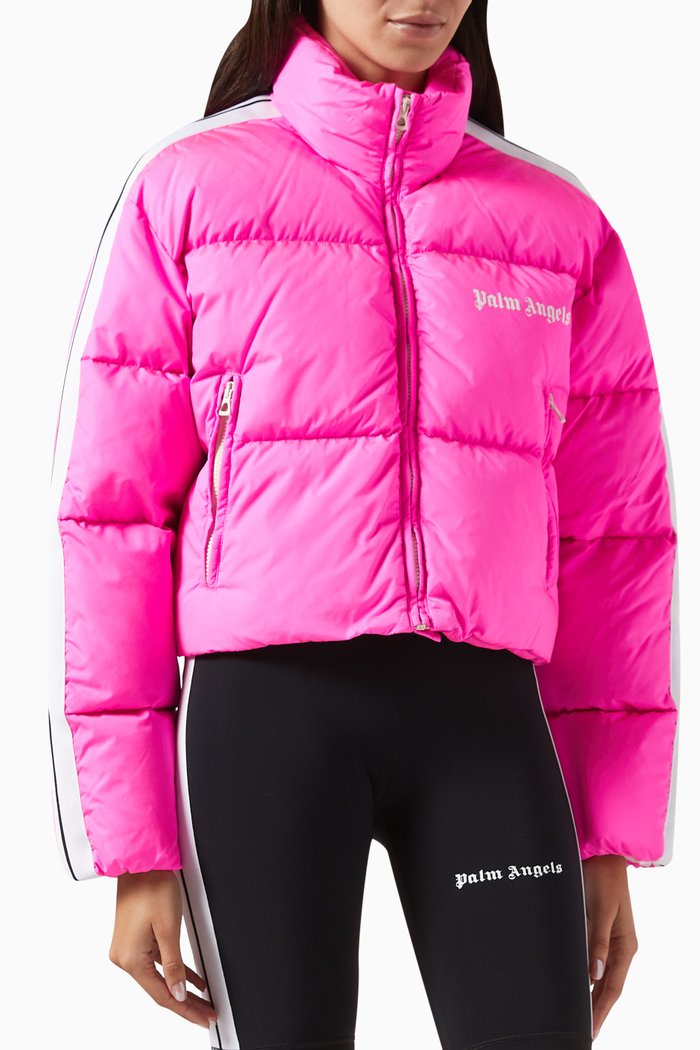 

Logo Cropped Puffer Jacket in Quilted Nylon, Pink