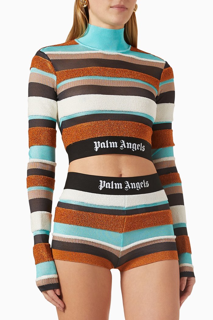 

Logo-waistband Striped Crop Top in Lurex-knit, Multicolour
