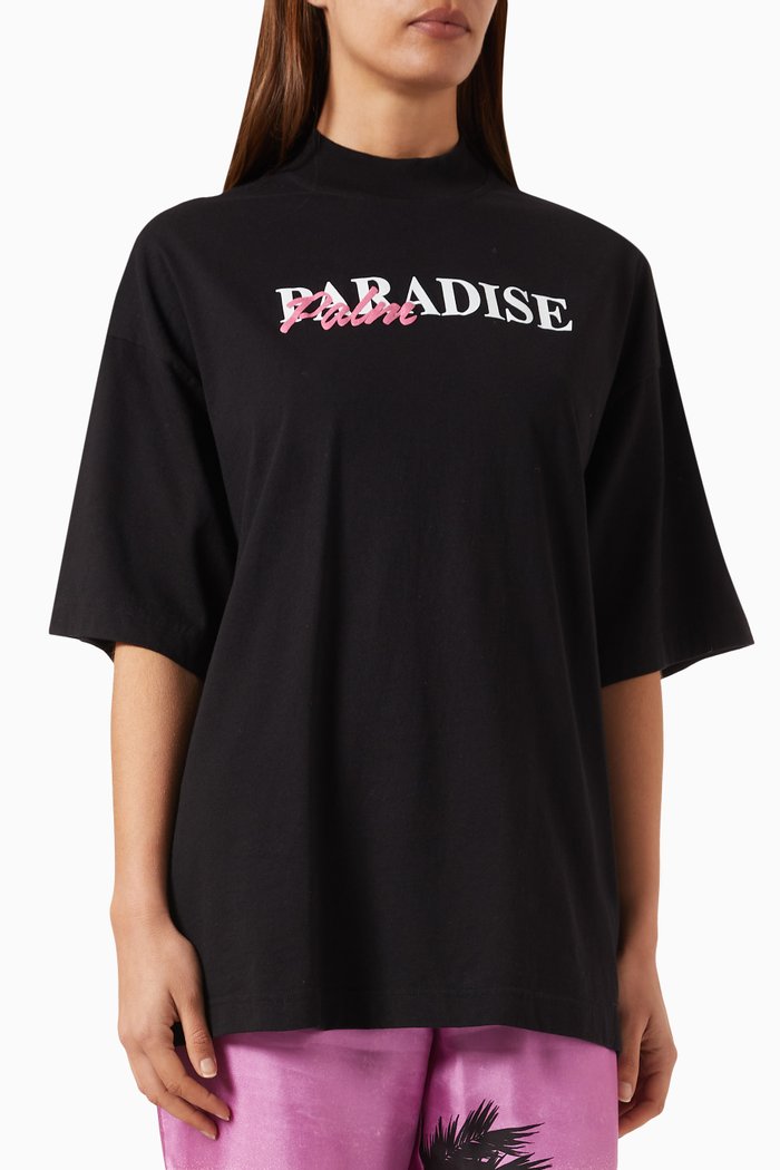 

Paradise Palm Loose T-shirt in Cotton-jersey, Black