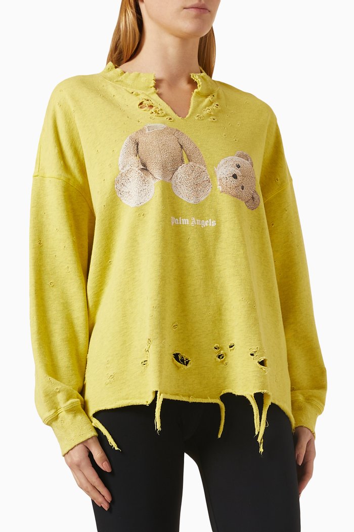 

Distressed Bear Sweatshirt in Jersey, Yellow